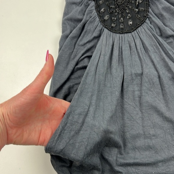 2b bebe charcoal flowy bedazzled rhinestone halter  tank top - Picture 6 of 10